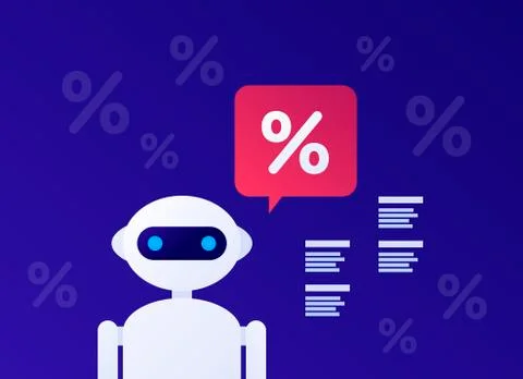 Android head with discount talk bubble on dark blue background Stock Illustration