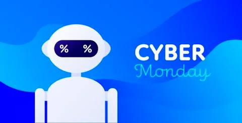 Android head with discount with text on wave blue background Stock Illustration