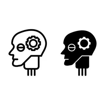 Android head with gear line and glyph icon. Artificial intelligence vector Illustrazione stock