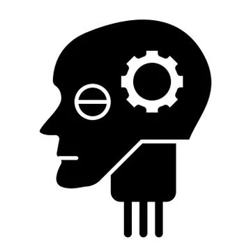 Android head with gear solid icon. Artificial intelligence vector illustration Illustrazione stock