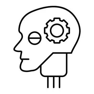 Android head with gear thin line icon. Artificial intelligence vector Stock Illustration