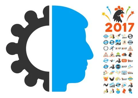 Android Head Icon With 2017 Year Bonus Pictograms Illustrazione stock