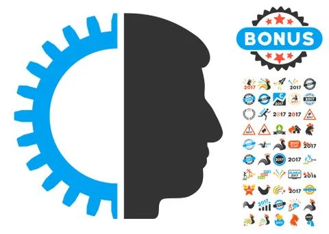 Android Head Icon With 2017 Year Bonus Pictograms Illustrazione stock