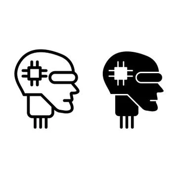 Android head line and glyph icon. Artificial intelligence vector illustration Illustrazione stock