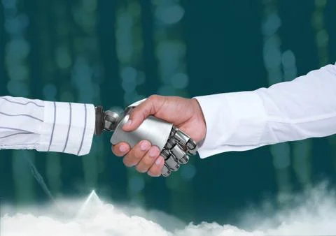 Android human handshake with forest green background Foto stock