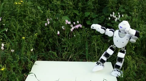 An android humanoid robot is going to teach gymnastics the park. Видео 60572246