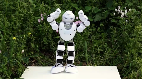 An android humanoid robot simulates his actions when he meets his mother Stockbeeldmateriaal 60570922