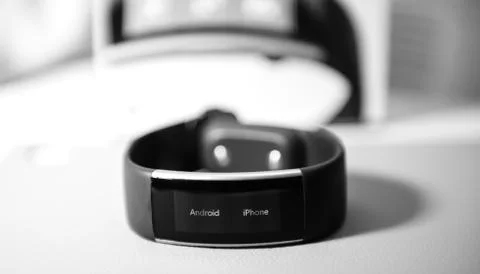 Android iPhone message on Microsoft band watch setting Stock Photos