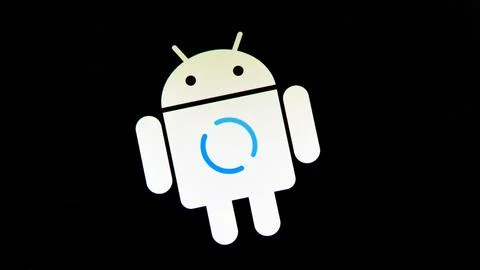 Android logo phone update installing, loading screen, smartphone display cl.. Stock Photos