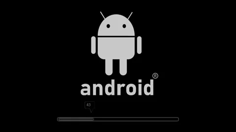 Android logo with progress bar animated on a black background. Stock Footage 259769200