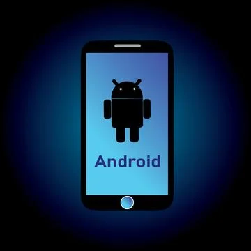 Android logotype printed on smart phone. android logo design illustration b.. Stock Illustration