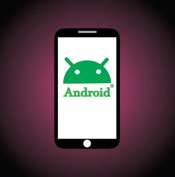 Android logotype printed on smart phone. android logo design illustration b.. Stock Illustration