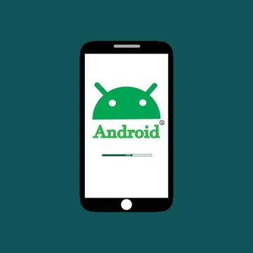 Android logotype printed on smart phone. android logo design illustration b.. Stock Illustration
