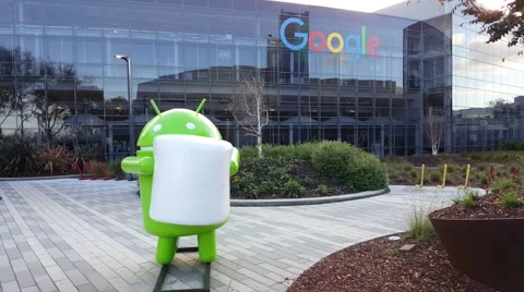 Android Marshmallow replica in front of Google office Stock Footage 59758828