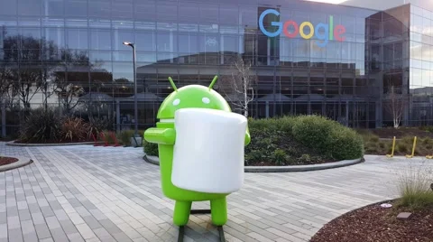 Android Marshmallow replica in front of Google office Stock Footage 59758838