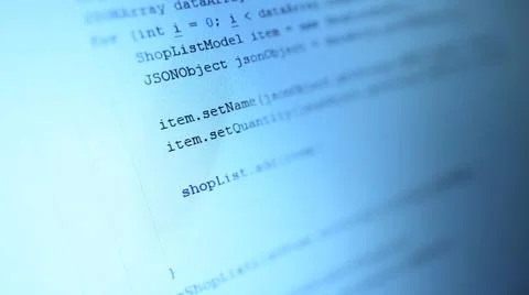 Android mobile development. Application source code on notebook blue screen b 库存照片