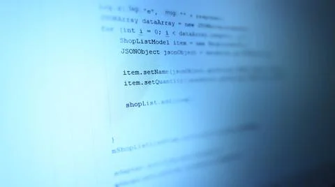 Android mobile development. Application source code on notebook blue screen b 写真素材