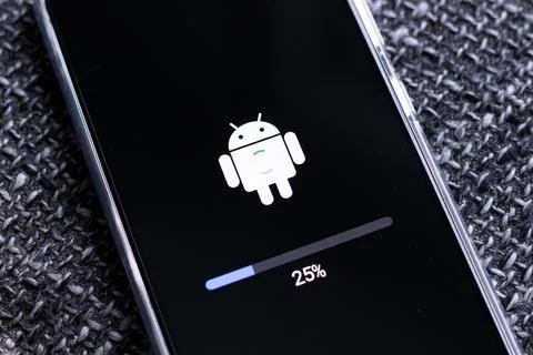Android mobile phone during system update, 25 percent Stock Photos