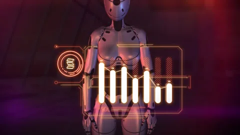 An android monitors the falling price of Solana on a virtual panel. Stock Footage 252851474