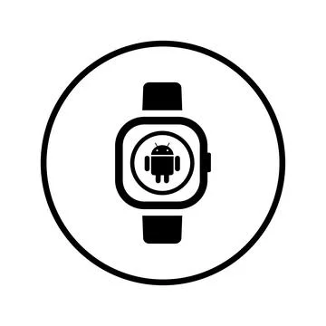Android, notification, watch icon. Black vector graphics. Stock Illustration