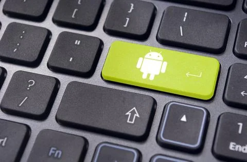  android operating system logo on keyboard enter key android operating sys... Foto stock