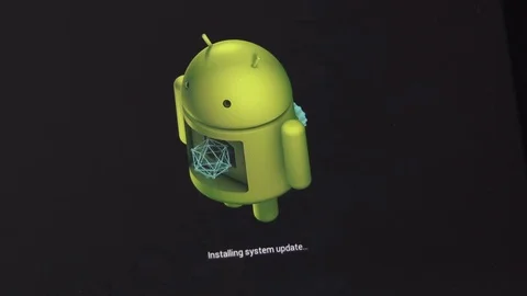Android Operating System Update on Large Screen Mobile Device Stock Footage 76100715