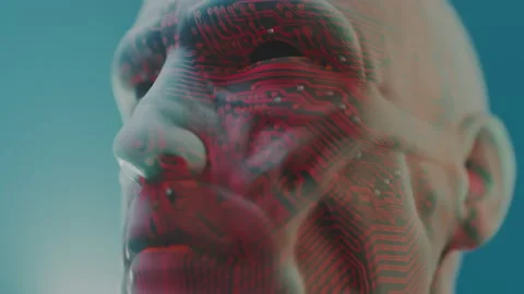 Android or cyborg with translucent skin and visible circuits. 3D cinematic sci Stock Footage 225333535