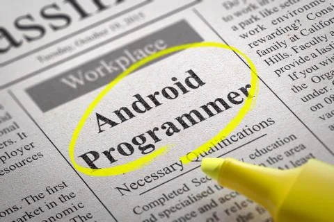 Android Programmer Jobs in Newspaper. Illustrazione stock