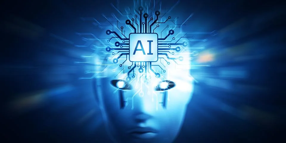 Android robot and AI chip Stock Photos
