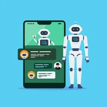 Android robot and chat bot on smartphone screen Stock Illustration