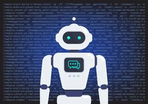 Android Robot with Artificial intelligence Prompt Typography background 스톡 일러스트