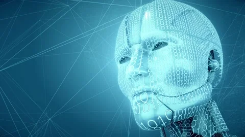Android robot face with binary codes Stock Footage 197377535