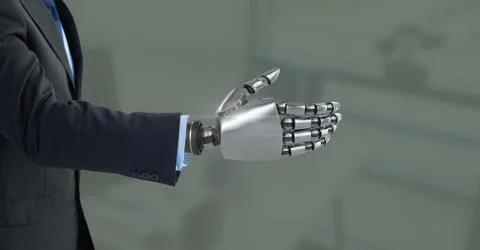 Android Robot hand open with green background Stock Photos