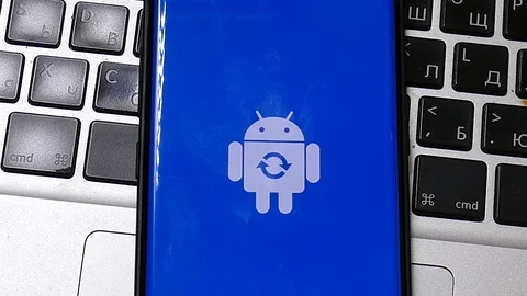 Android Robot Logo Icon On The Smart Phone Screen Stock Footage 113405142