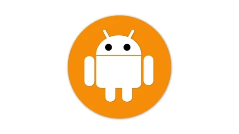 Android robot logo on orange background Stock Footage 275665098