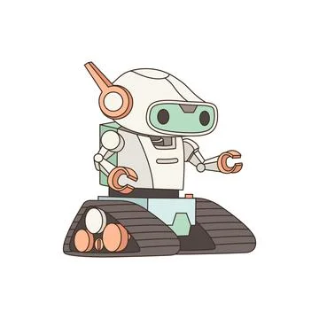 Android robot or cartoon robots characters, cyborg isolated on white backgrou Stock Illustration