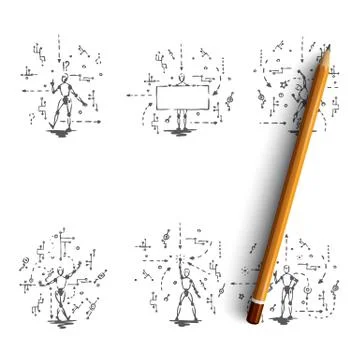 Android - robots with android scripts vector concept set Stock Illustration