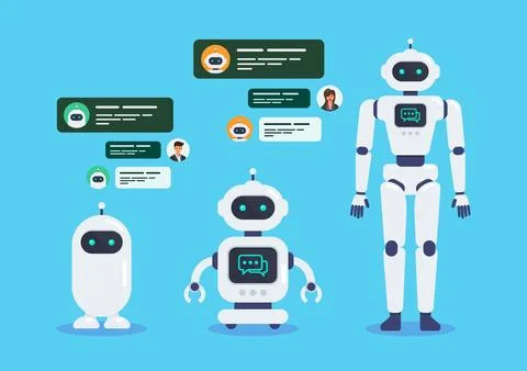 Android Robots Artificial intelligence chat bot Stock Illustration