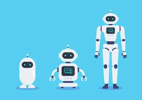 Android Robots Set Cyborg Technology and Futuristic Intelligence Machine Stockillustratie