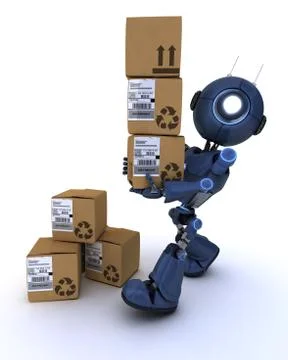 Android with shipping boxes Stock Illustration