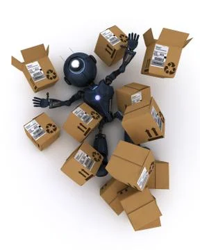 Android with shipping boxes Stock Illustration