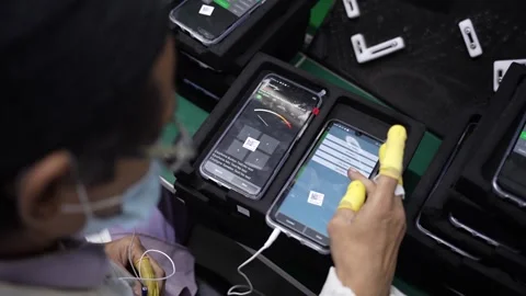 Android smartphone Production assembly line Stock Footage 247201054