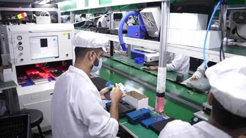 Android smartphone Production assembly line Видео 247281644