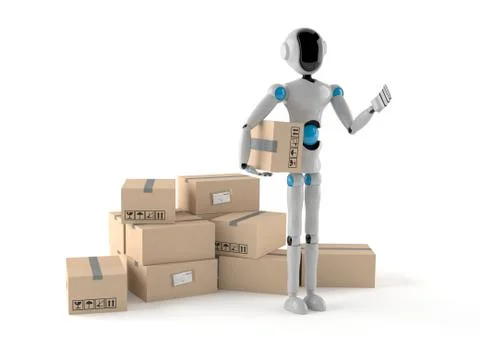 Android with stack of boxes Stock Illustration