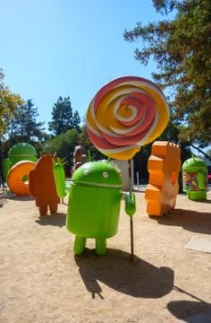 Android statue in Googleplex headquarters main office Stock Photos
