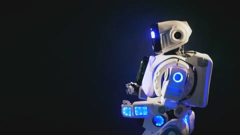 An android turns and sets its fingers up. Stock Footage 88527918