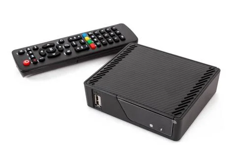 Android TV set top box receiver Android TV set top box receiver with remot... Stock Photos
