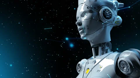 An android in white looking into the distance against a background of hypersp Video stock 228949589