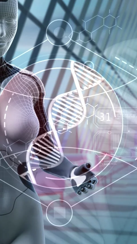 Android works in the field of genetics. 3D render Stock Footage 279945871