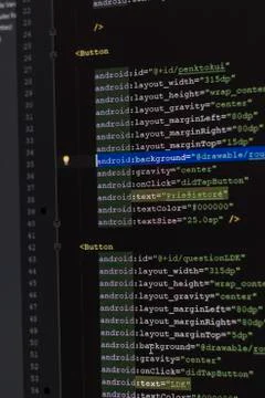 Android xml code on monitor Stock Photos